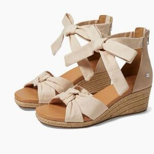 UGG Cream Wedge Sandals with Bow Detail